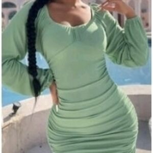 Elegant Teal Drawstring Bodycon Dress